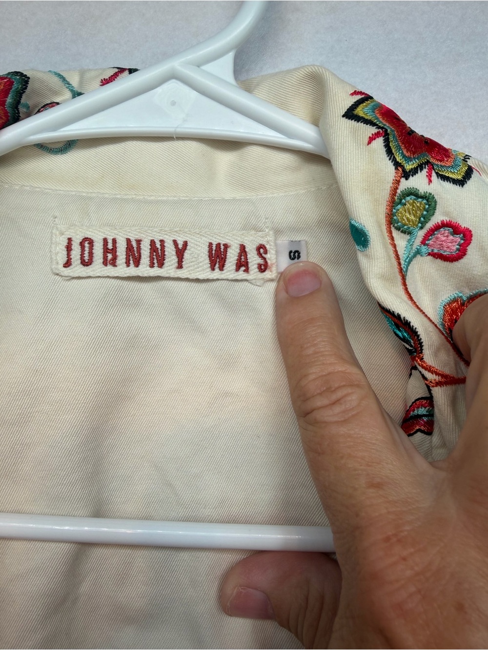 Johnny Was Embroidered Cream Blouse with Multicolor Floral Detail
